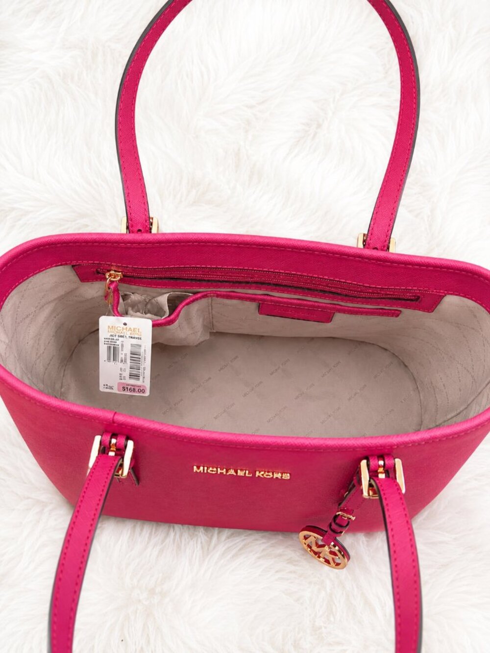 NWT Michael Kors Jet Set Travel Pink Leather Zip Structured Shoulder Bag - Picture 4 of 6